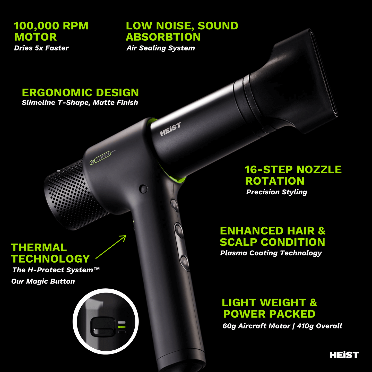Professional Smart Hair Dryer and Styler | Complete Kit | Heist 3.0